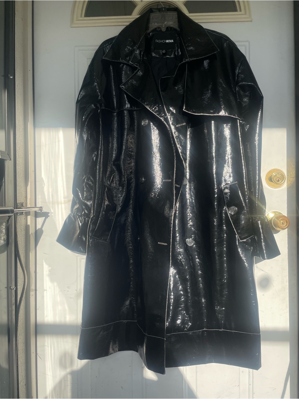 Fashion Nova Black Patent Trench Coat